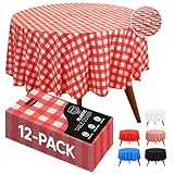 Utopia Kitchen 12 Pack Premium Red Checkered Plastic Table Cloth, 84 Inch Disposable Tablecloth Round Waterproof Table Cover