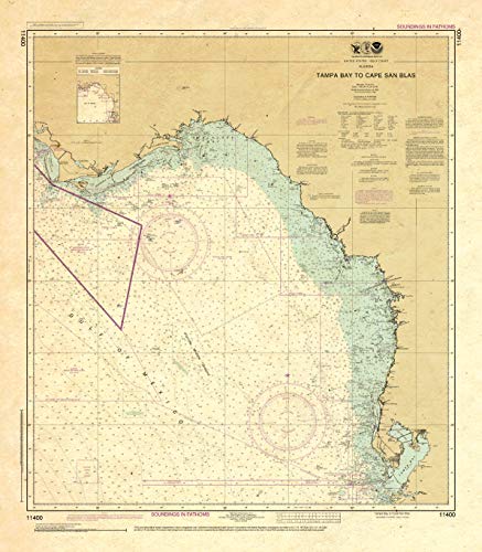 Paradise Cay Publications, Inc. Antiqued NOAA Chart 11400: Tampa Bay to Cape San Blas