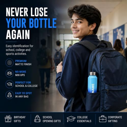 Image of Courage Personalised Stainless Steel Water Bottle 1 Litre | Custom Name Engraved Bottle | Leak-Proof, BPA-Free, Rust-Resistant | Stylish Gift for Kids, Women & Men | Office, School & Gym Use (BB)