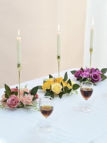 Miniatura 6 de Portavelas de flores hechas a mano de 8 pulgadas, portavelas rústico, centro de mesa de boda, decoración de mesa de Navidad púrpura Anillo de vela