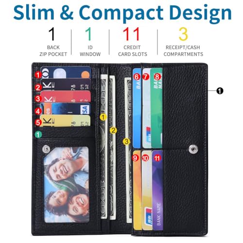 GOIACII Wallets for Women RFID Blocking Ultra Slim Leather Credit Card Holder Clutch2