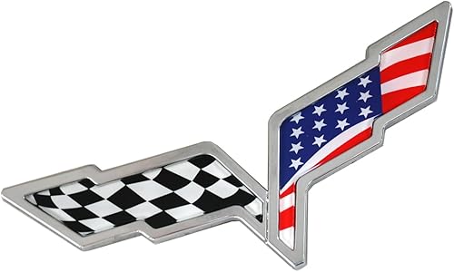 Miniatura 5 de 2 insignias cruzadas para capó delantero y trasero para la fascia trasera, emblemas de repuesto para Corvette C6 2005-2013 (bandera de EE. UU.,