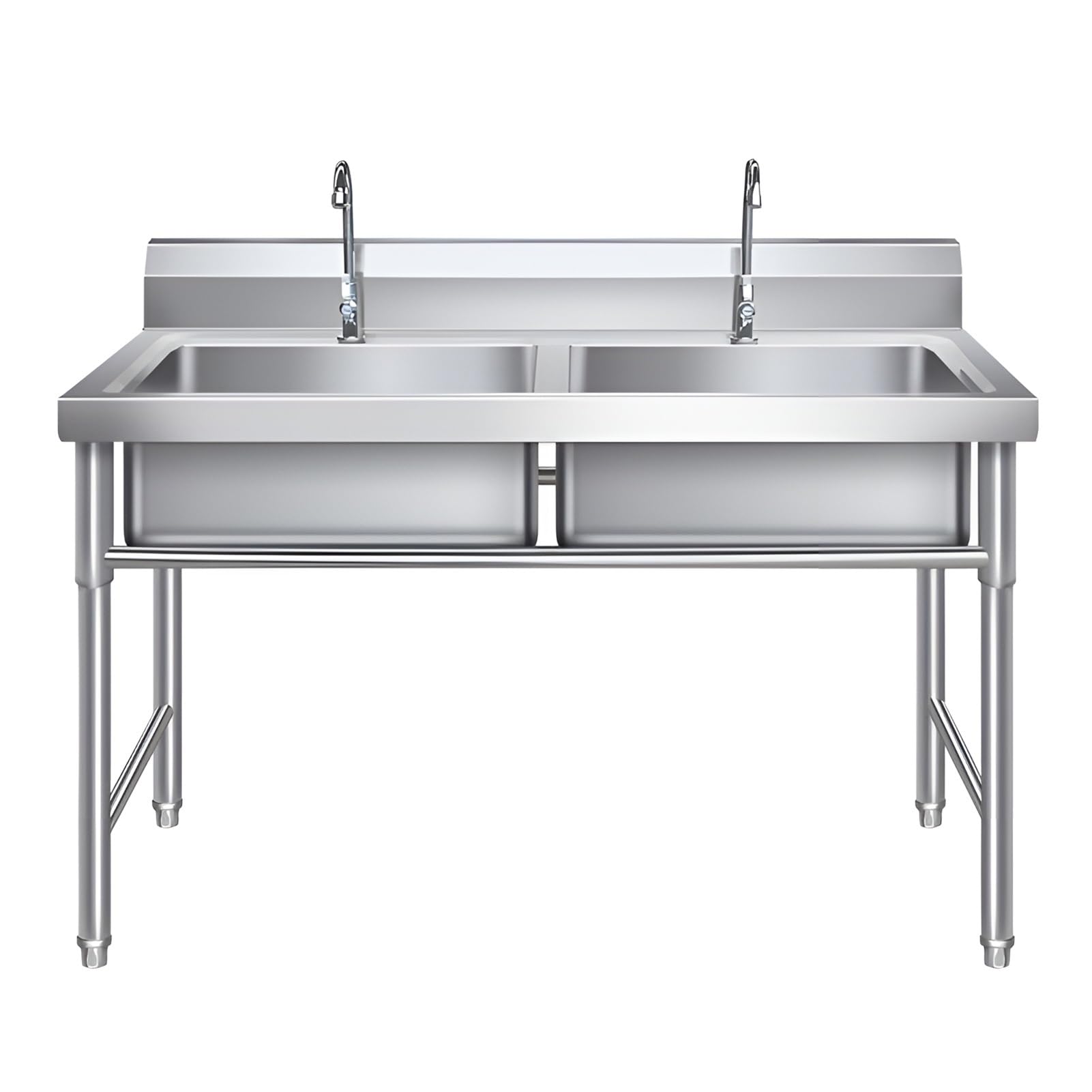 ZTCHSENZT Sink,Stainless Steel Utility Sink with 2 Compartments Freestanding Kitchen Sink with 2 Faucets for Garage Restaurant Laundry Outdoor Use