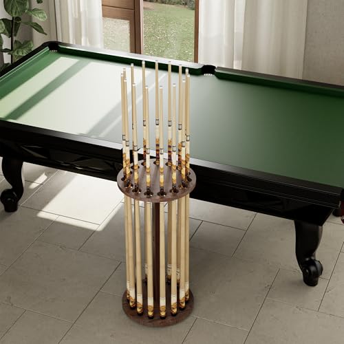 Lnmuzm 360 Degree Rotating Pool Cue Stick Holder - Floor Stand Pool Cue Rack for Up to 15 Sticks, Billiard Cue Rack, Natural Wood Billiard Room Equipment Storage Organizer, Gifts for Men