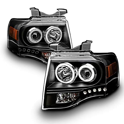 AmeriLite Black Xtreme LED Halos Projector Headlights for 2007-2014 Ford Expedition - Passenger and Driver Side