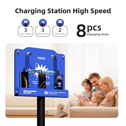 Estación de carga de pared de 8 puertos azul con cables universales para iPhone y Android 4
