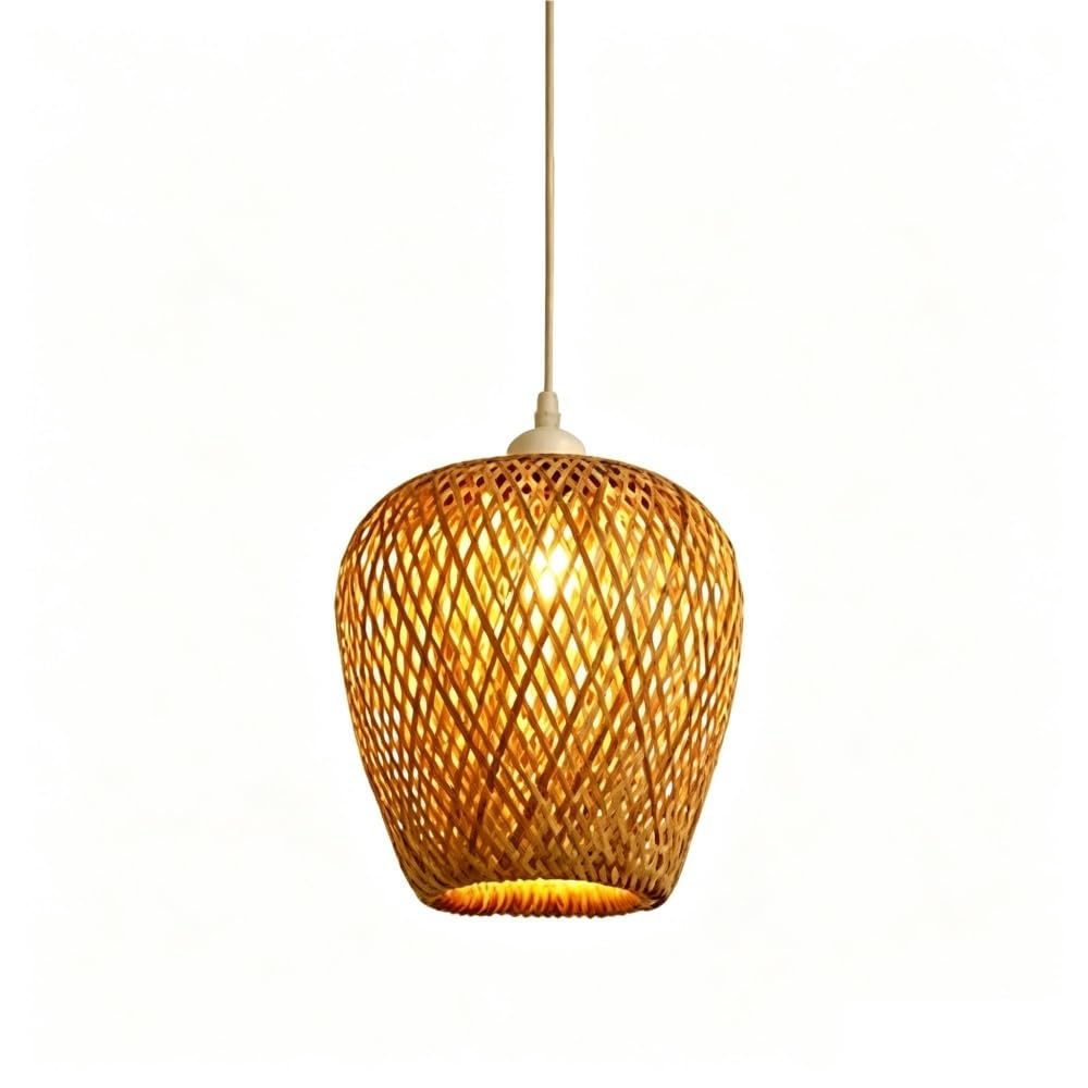 Bloohk One Color Hand-Woven Bamboo Pendant Light, Boho Rattan Basket Hanging Lamp