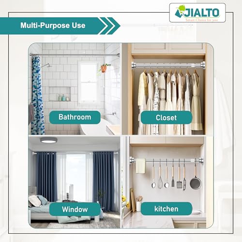 Image of JIALTO 105 Cm To 175 Cm Multifunctional Adjustable Rod | Extendable Shower Curtain Tension Rod Non-Drilling for Wall Anti-Skid Spring Pull | Door Curtain & Bathroom Pipe Rods (SILVER PACK Of - 2)