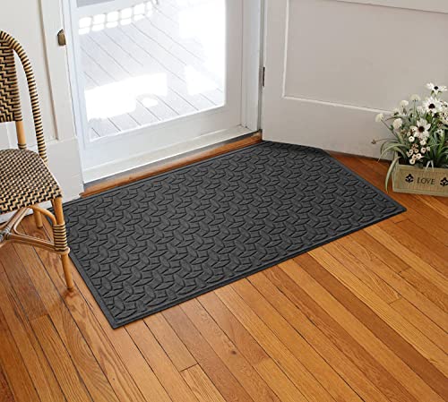 Bungalow Flooring Waterhog Door Mat, 3' X 5' Made In Usa, Durable And Decorative Floor Covering, Skid Resistant, Indoor/Outdoor, Water-Trapping, Ellipse Collection, Charcoal #TOP3
