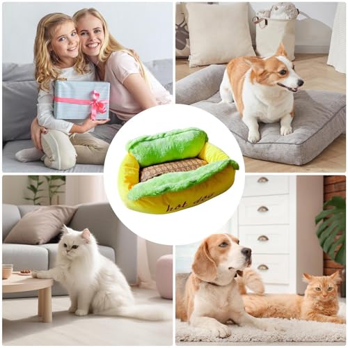Hundebett, mittelgroß, in Form eines Hot-Dogs, waschbar, flauschig, Kissen mit Reißverschluss, rutschfest, Hundebett, für mittelgroße Hunde und Katzen