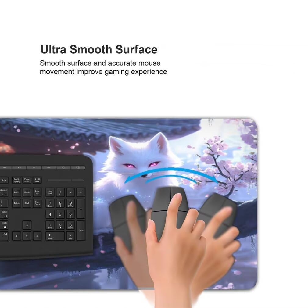 Alfombrilla Raton XXL 1000 x 500 x 3 mm, Mouse Pad Grande Gaming, Alfombrilla de Raton Zorro Blanco Mousepad Lavable Desk Mat para Juegos Y Oficina, Impermeable y Antideslizante (Patio) -MP1557