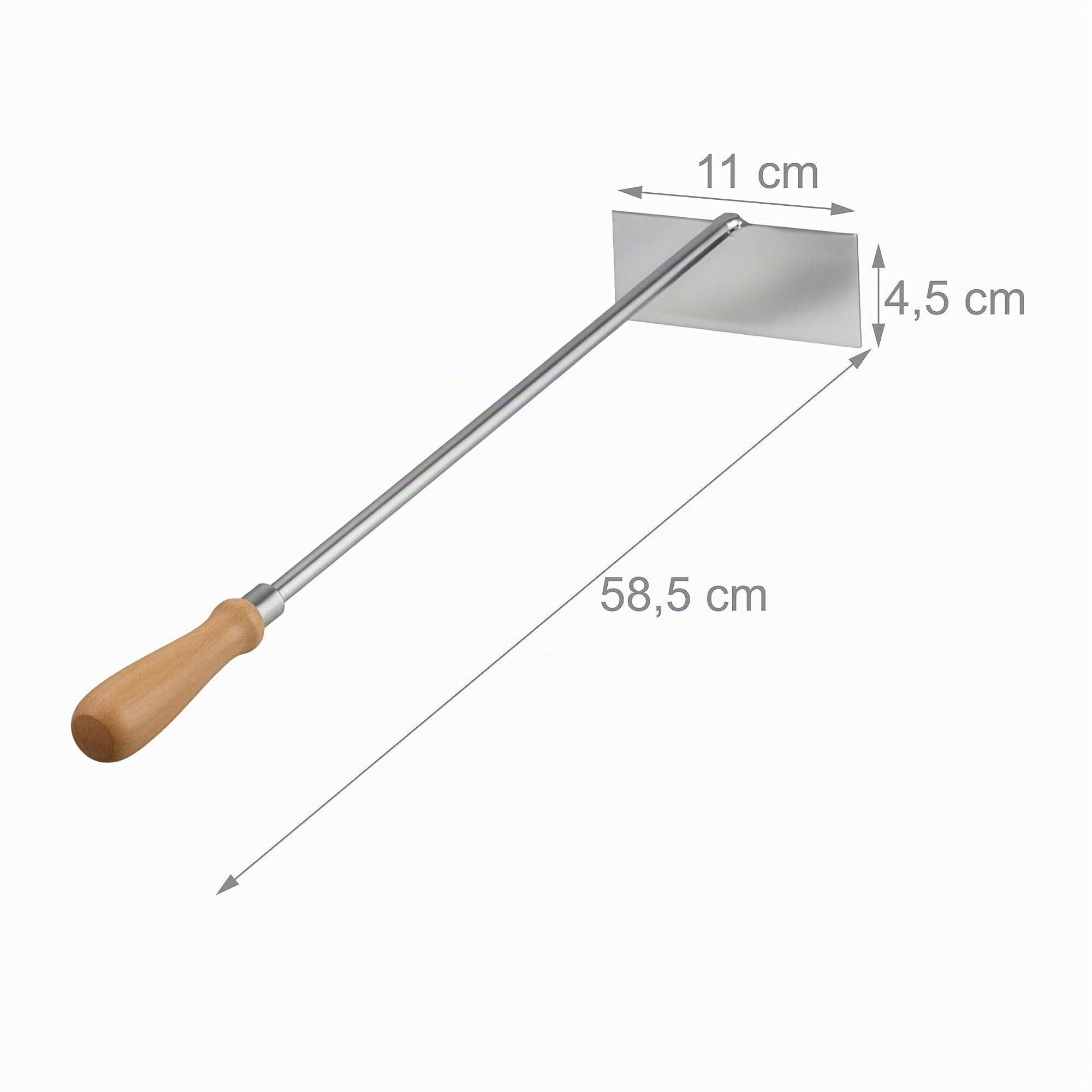 Rascador de Cenizas Relaxdays, Acero Inoxidable, Mango de Madera, 58,5 cm, Pala para chimeneas, Gancho para Cenizas.