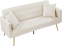 Vista 125 de Sofá cama moderno de terciopelo de 72 pulgadas, sofá cama plegable convertible con 3 respaldos ajustables, sofá biplaza reclinable copetudo