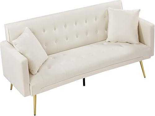 Miniatura 125 de Sofá cama moderno de terciopelo de 72 pulgadas, sofá cama plegable convertible con 3 respaldos ajustables, asiento reclinable copetudo con patas