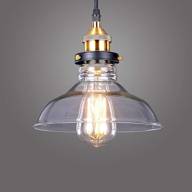 Glighone Industrial Glass Pendant Light Village Ceiling Lightshade Retro Hanging Lighting Classic Pendant Lamp Fixture E27 Bulb Base for Restaurant Kitchen Island Dining Room Bar Hallway