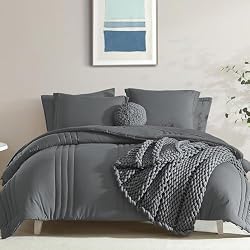 Monbix Full Size Comforter Sets - 7 Pieces Grey Bed in a Bag Full Size Bedding Sets with Comforters, All Seasons Comforter with Sheets, Pillowcases & Shams