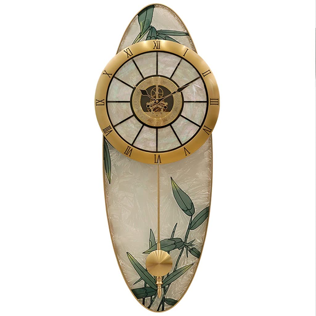 Sjdopulse Style A Wall Clock Pendulum Wall Clock Battery Operated Pure Brass Oval Chic Wall Clock 20 Inch Silent Clock Non Ticking For Living Room Wall Clock Decor