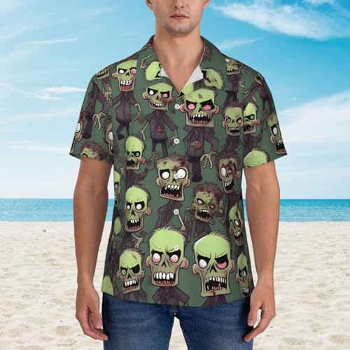Many Zombies Print Hawaiian Shirt for Men, Casual Loose Fit Top, Beach Summer Short Sleeve Button Down Shirts3