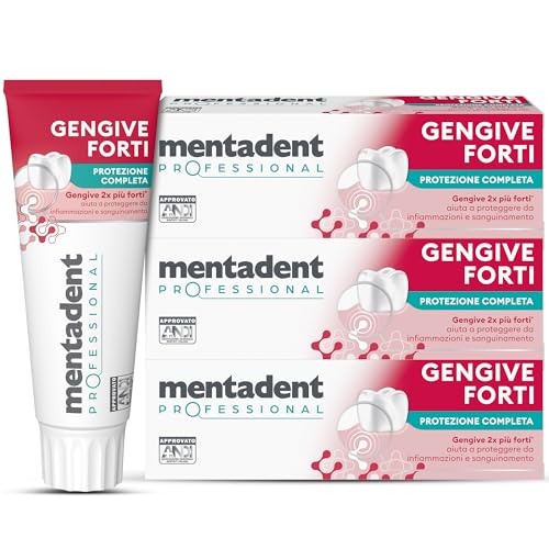 Dentifricio Mentadent Gengive Forti, Confezione da 3x75ml, Spazzolino e Igiene Orale, Protezione Completa, Gengive Più Forti e Sane, Prevenzione Sanguinamento, Formula Testata Professional