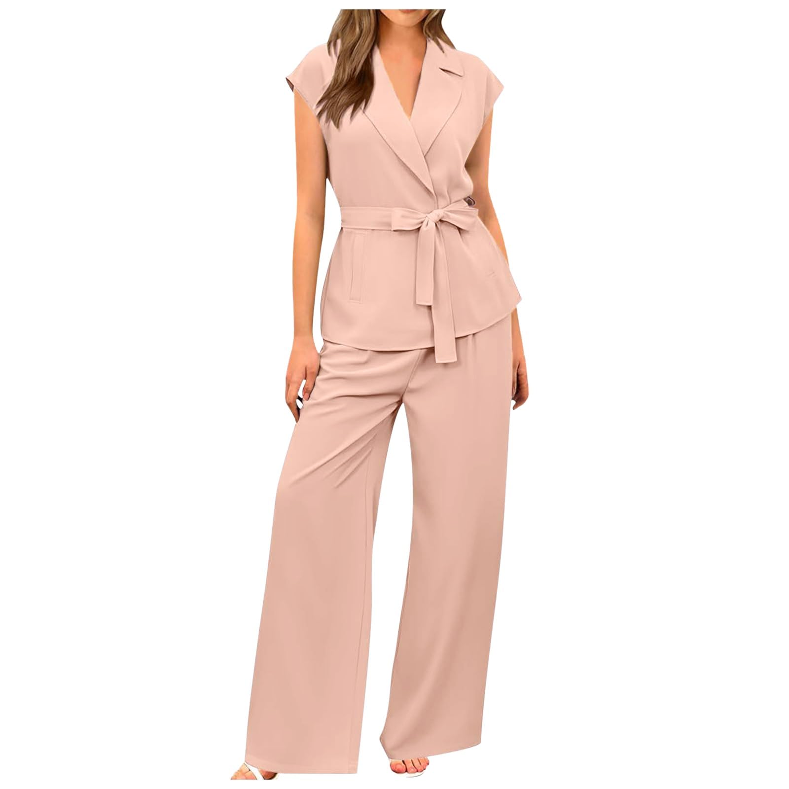 Conjunto genérico de trabajo chic para mujer 2025 estilo Power Suit dos piezas chaleco sin mangas V cuello pantalones extra grandes traje de oficina elegante audaz