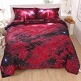 Wowelife Galaxy Bedding Twin Space Bedding Set Red 5 Piece Twin Comforter Set for Girls Bed in a Bag All Seasons with Comforter, Flat Sheet, Fitted Sheet and 2 Pillowcases