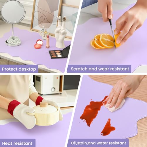 Image of PU Leather Desk Pad, Scalloped Non-Slip Mouse Pad & Large Desk Mat Cover Stitched Edges Writing Pad for Office, Home - Waterproof, Easy to Clean, Durable Surface I 31.4 inchx15.7 inch, Purple