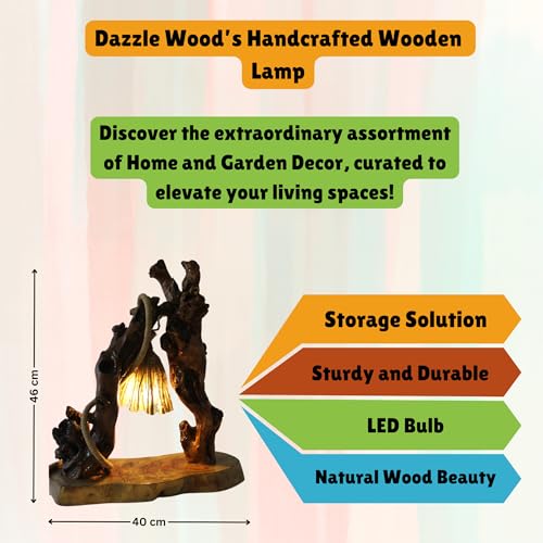 Image of Handcrafted Accent Wooden Lamp - Exquisite 46cm Artistic Light with Storage Base & LED Bulb - Perfect for Sophisticated Home & Office Spaces - Eco-Friendly & Robust Artisanal Decor Piece
