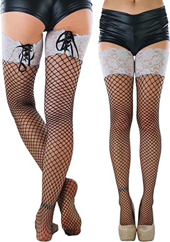 Image of ToBeInStyle Women's Spandex Double Weaves Thigh Hi With Lace Up Lace Top