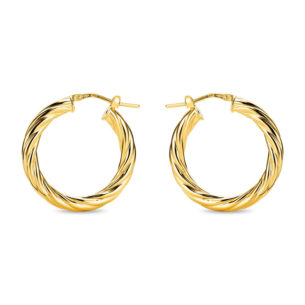 Miore Pendientes Mujer Plata de Ley 925 Bañados Oro 18K 750 de 20mm o Aros Redondos de Oro Amarillo 9 Quilates 18mm, Hechos a Mano en Italia, Joyas Dorados con Joyero