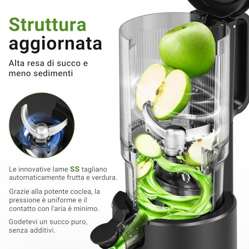 AOBOSI Estrattore frutta e verdura, 126MM XXL Grande Canale di Alimentazione per Frutta e Verdura Intere - Capacità 1,5L, 200 W Slow juicer, Triplo Filtro, Nero - immagine 5