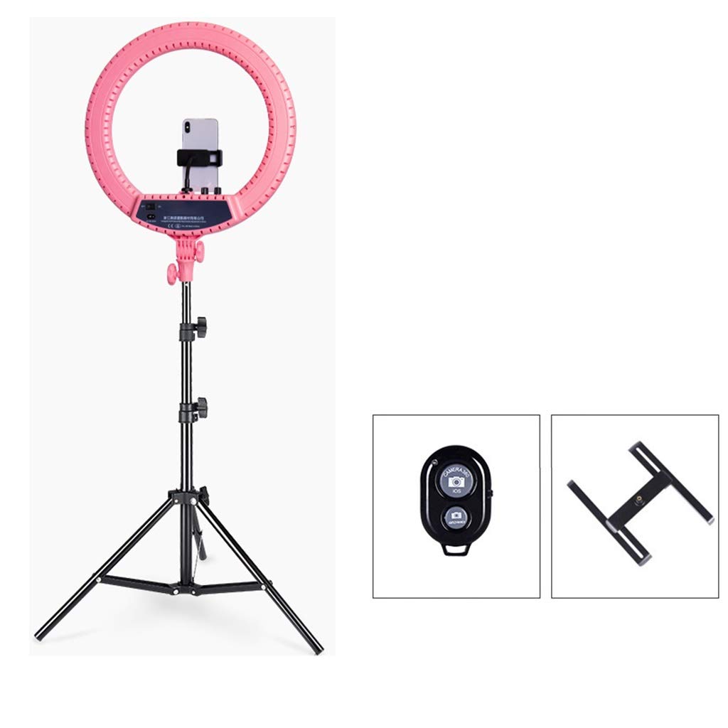 DHR-Ringlight Flashes 18" Ring Light with Bluetooth Remote Control & Tripod Stand for Live Stream Youtube Video Makeup Vlog Photography Compatible with iPhone Android * (Color : Pink)