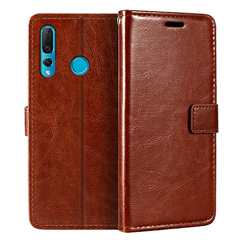 Custodia Portafoglio in Pelle PU Compatibile con Huawei Nova 4, Cover con Chiusura Magnetica, Tasche per Carte e Funzione Stand (Marrone)