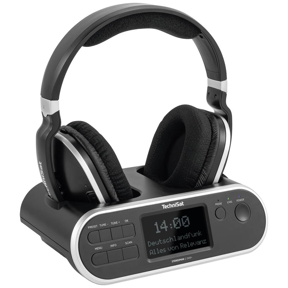 TechniSat STEREOMAN 2 Dab+ - Casque sans Fil 2,4 GHz (avec Station d'accueil, réception Radio Dab+/FM, pour téléviseurs et systèmes Audio) Noir