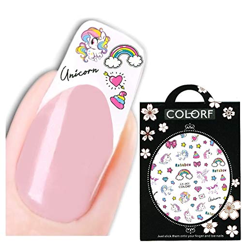 Justfox 3d Nagel Sticker Nail Art Aufkleber Einhorn Unicorn Regenbogen Aufkleber New Design Amazon De Beauty