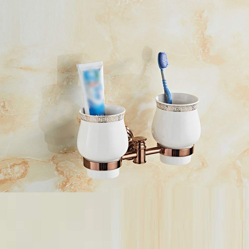 Porte-brosse à dents double acier inoxydable et tasse céramique pour salle de bains