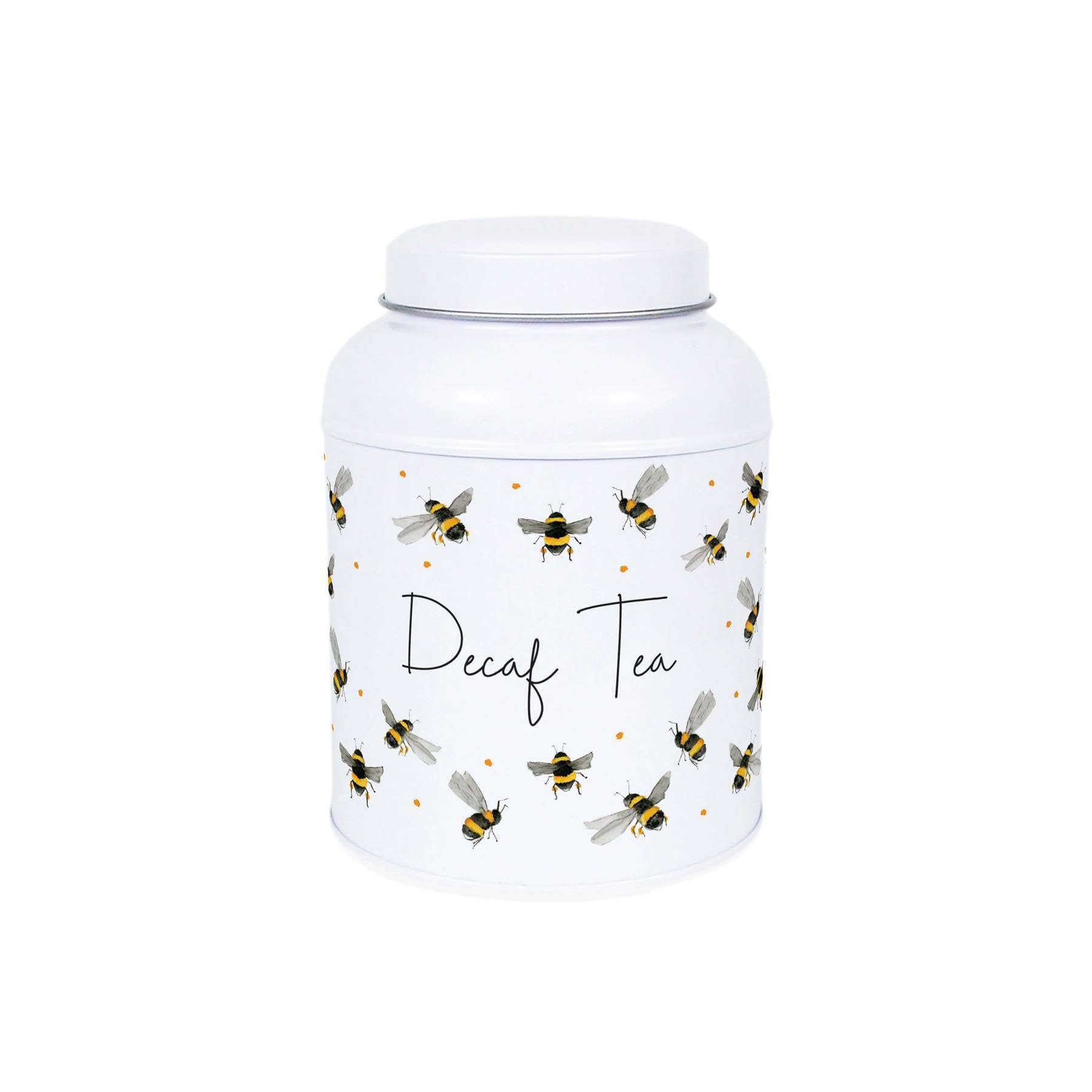 Scattered Bees Decaf Tea Canister - Small Dome Lid Kitchen Storage Tin