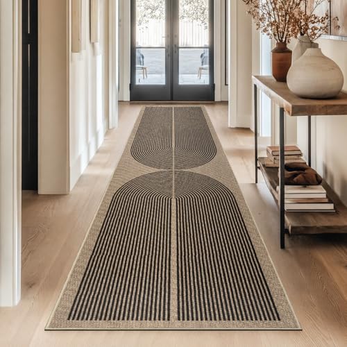 Capslpad Teppich Läufer Flur 80x300cm Jute Aussehen KüchenTeppich Natürlich Waschbar Teppich Schwarz rutschfest Küchenläufer Korridor läufer Flur Küche Schlafzimmer Balkon