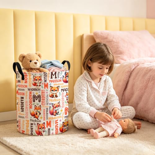 Image of Custom Fox Laundry Hamper, Personalized Laundry Basket with Name, Customized Dirty Clothes Basket for Clothes Toy Bathroom Bedroom Storage,S-16.5 inchX 13.8 inch