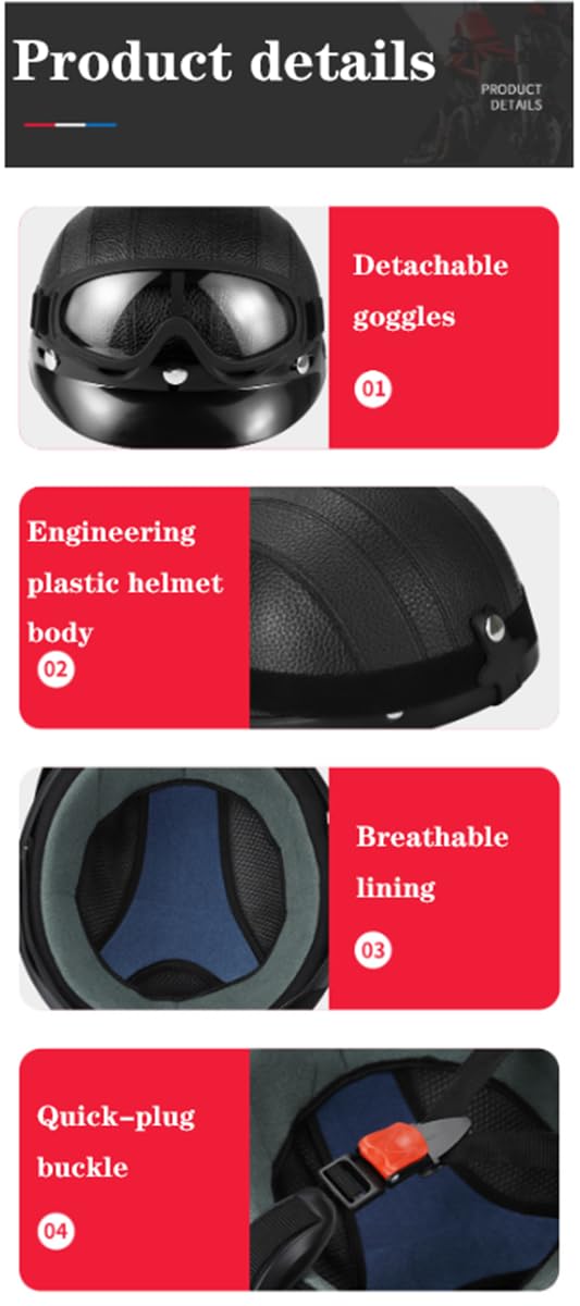 Motorfiets Retro Half Helm Duitse Stijl Half Gezicht Helm, ECE Goedgekeurde Mannen Vrouwen Vintage Motorfiets Open Helm Cap Half Shell Helm Voor Mannen En Vrouwen A,XXL=(63cm