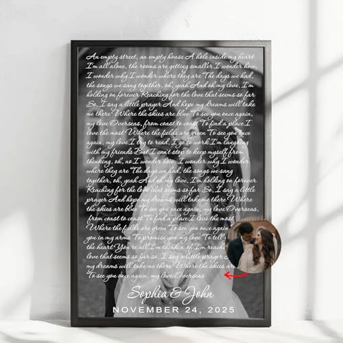 NAZENTI Custom Couple Song Lyrics with Photo for Valentine Day, Personalized Favorite Song Canvas Print 1st Anniversary for Couples, Custom Sign Framed Wedding for Him, Husband, Music Lover Gifts