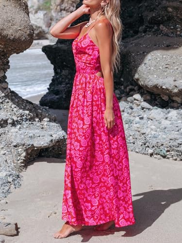 Image of CUPSHE Women's Maxi Dress Floral Print Twisted V Neck Sleeveless Long Dress Summer Casual Dress
