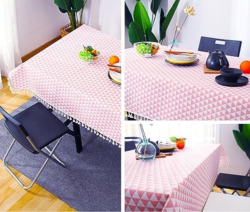 Nappe de table anti tache rose protection impermeable polyester triangles 140x200