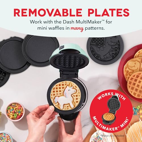 Image of Dash MultiMaker Mini System Removable Plate Set - Nonstick Replacement Plates for Fun-Shaped Waffle Breakfast - Waffle Maker Not Included - 4-Inch - Two-Pack - Unicorn & Dinosaur
