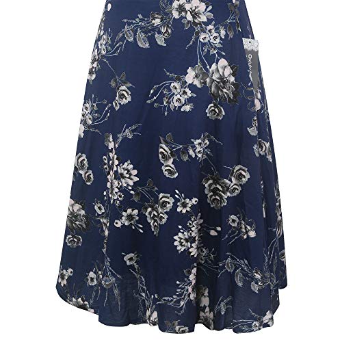 Image of oxiuly Women Casual Dress Round Neck Soft Cotton Floral A-Line Midi Summer Dresses with Pockets OX262