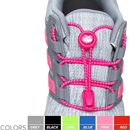 2SPORTIFY [2 Pack No Tie Shoelaces for Kids and Adults - Tieless Elastic Shoe lace with Lock for Sneakers Rubber - Round Shoe Laces