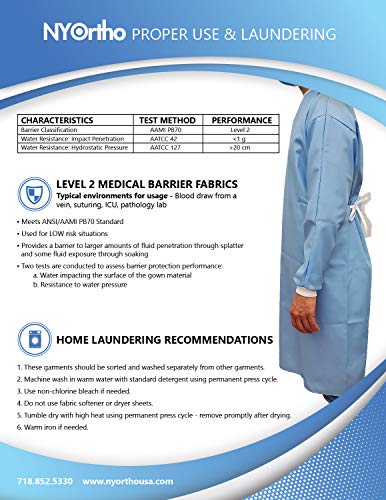 NYOrtho Non-Surgical Reusable Washable protective Isolation Gown Level 2 (1 pack)