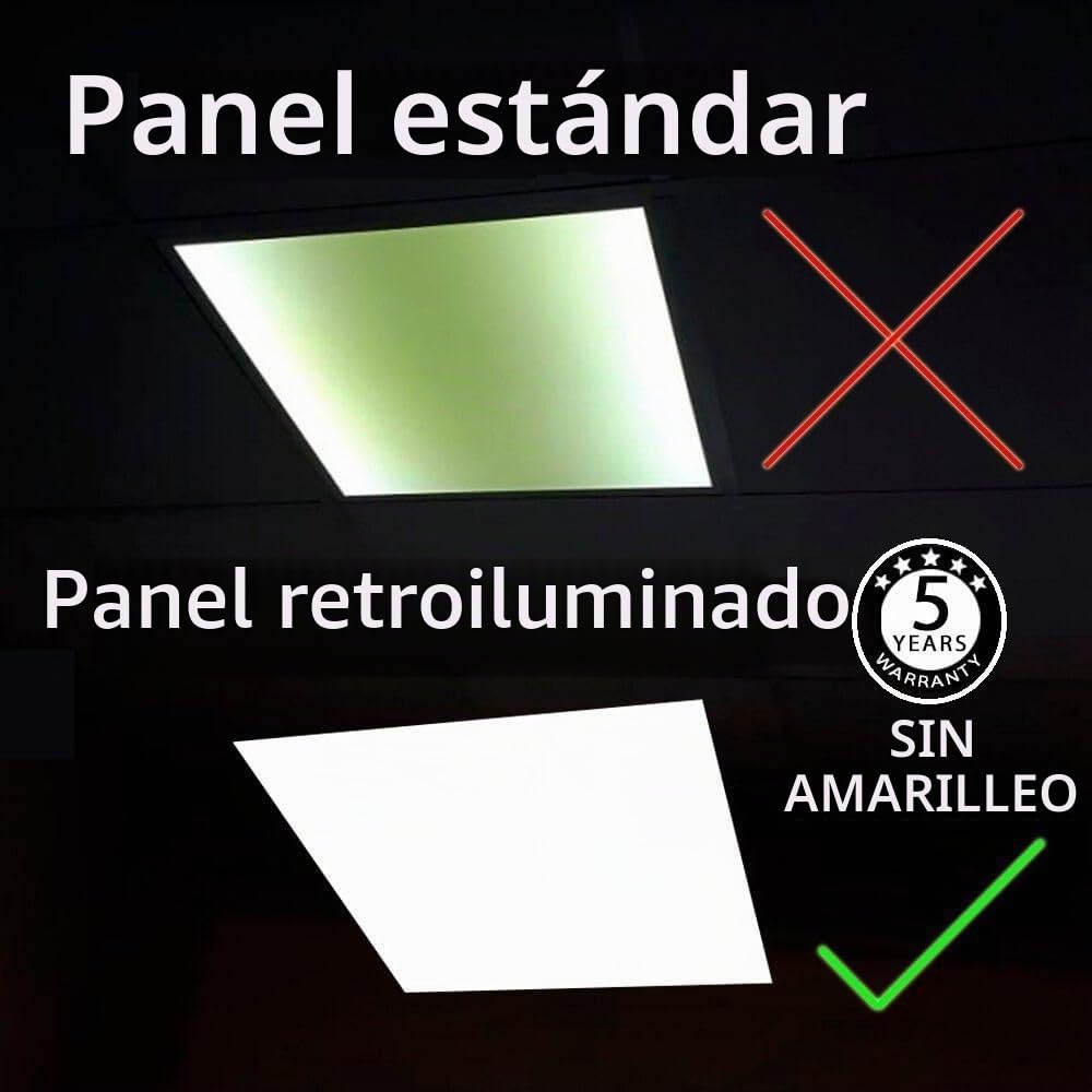Pack x10 Panel LED 60x60 cm 40W, 10 unidades para Falso Techo, Placa LED Driver Philips CertaDrive, Paneles Bajo Consumo y Gran Luminosidad 4800 Lúmenes, No Flick, Marco Blanco (Luz Natural - 4000K)