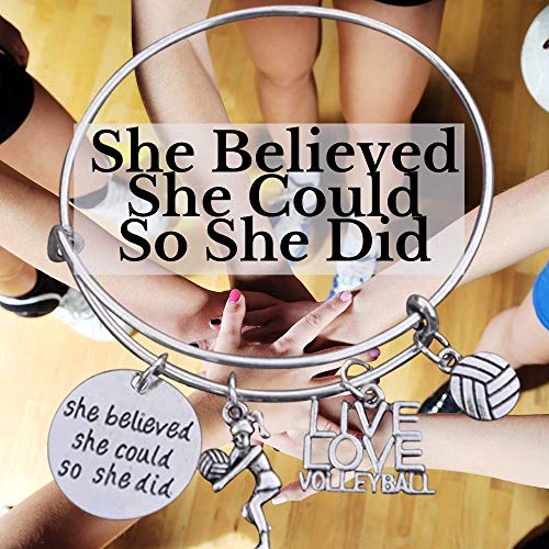 The Infinity Collection Volleyball Charm Bangle Bracelet- Volleyball She Believed She Could So She Did Inspirational Jewelry - Volleyball Gifts For Female Volleyball Players #TOP4