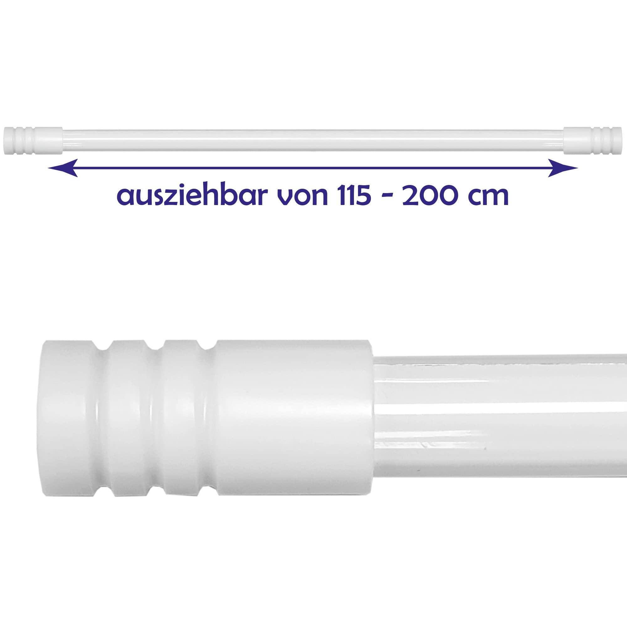 Nowoczesny karnisz do zasłon, wysuwany od 115 do 200 cm, średnica 16 mm/19 mm, stal nierdzewna, 1 szyna druciana