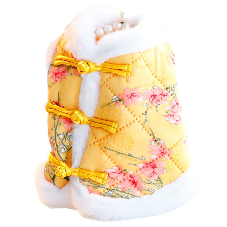 AZA Dog Princess Costume Tang Style Disc Buckle Clothes Fall Winter Pet Warm Cat Girl Cute Thick Flower Cheongsam Coat Outfits for Small Dogs Costumes